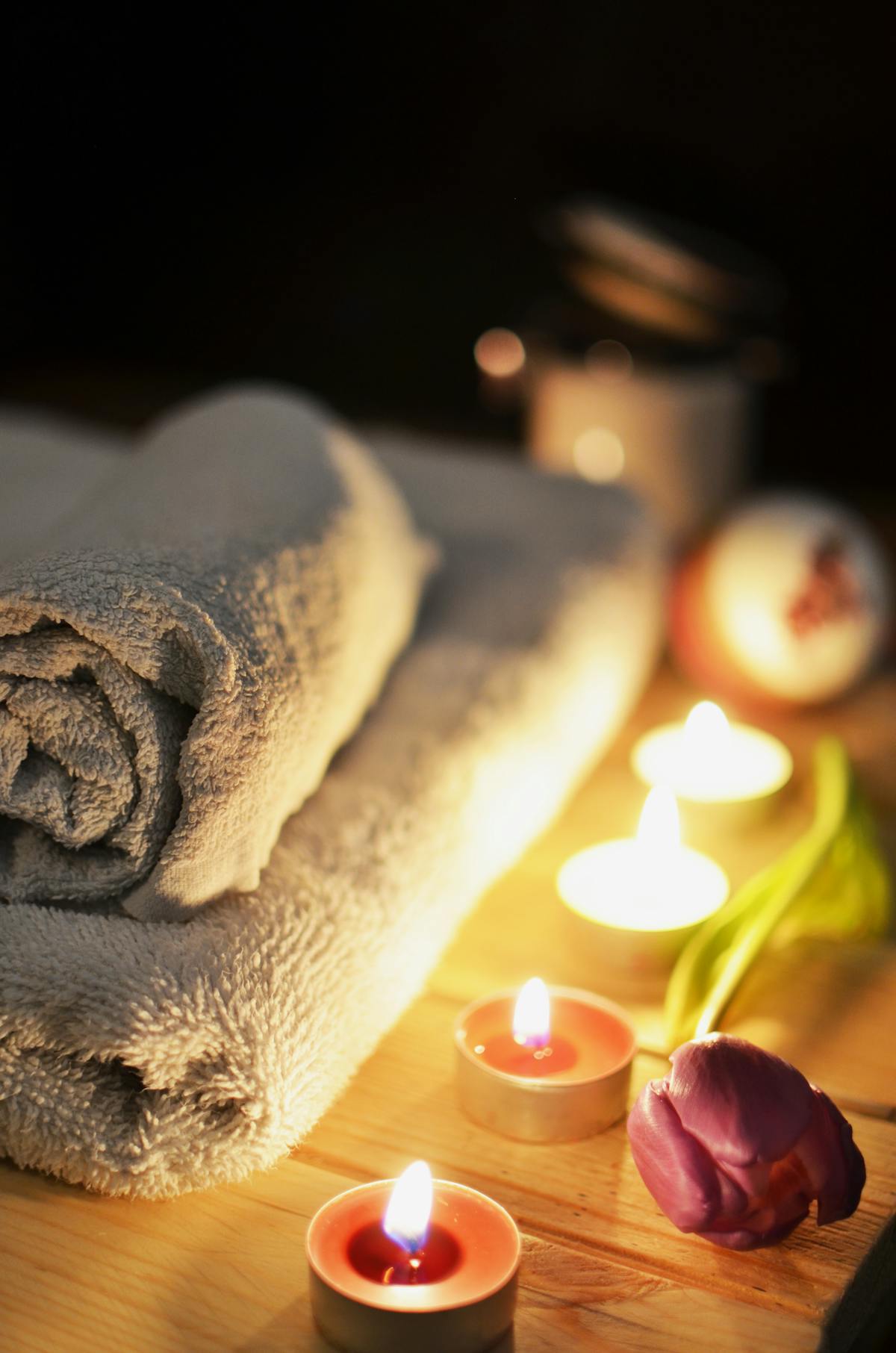 Calming spa candle ambiance